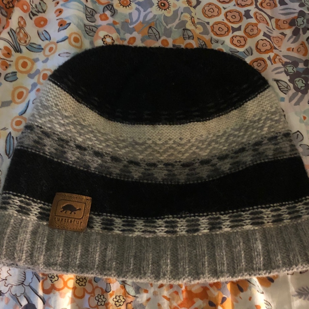 Turtlefur Black, Gray & White Striped Knit Beanie